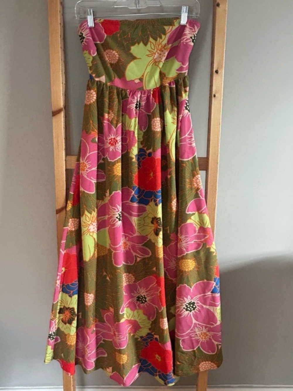 Forever 21 Floral Strapless Maxi Dress in Pink and Olive